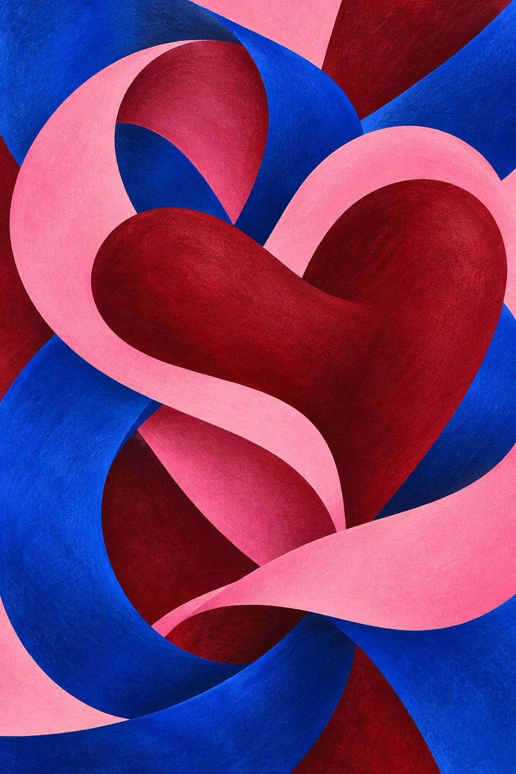 Cobalt and pink ribbon artwork around a heart